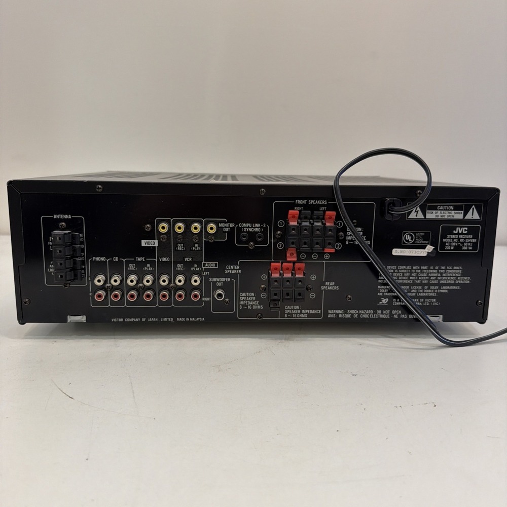 JVC RX-554V Audio/Video Control Pro Logic Stereo Receiver - Powers On! - Picture 6 of 7